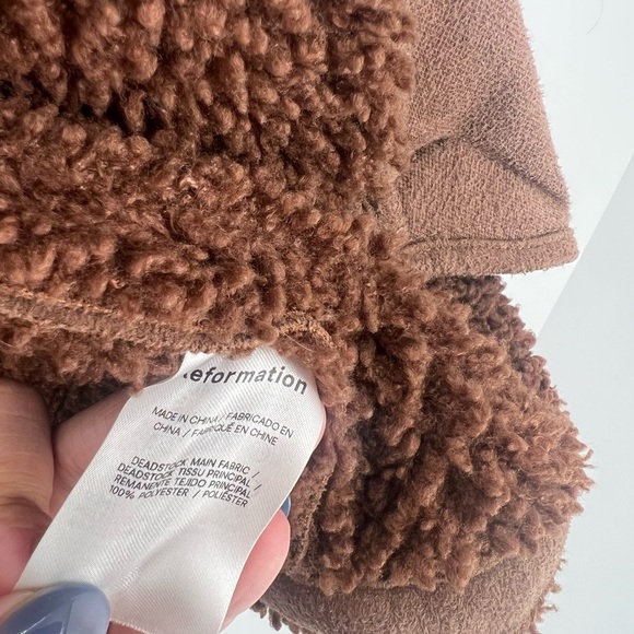 Reformation Talli Shearling Faux Suede Fur Jacket In Chocolate Brown - Picture 8 of 10